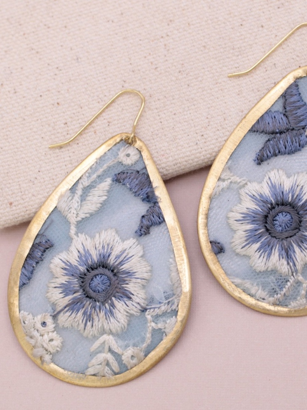 Blue Embroidered Earrings